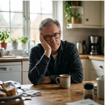 Man tired at the kitchen table